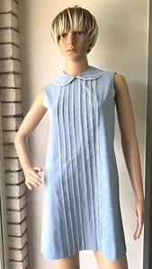 Womens Dress Sz 7 Cracker Barrel Baby Blue Sleeveless Ric Rac Front and Collar - Picture 1 of 6