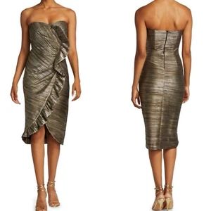 Vestido midi Jonathan Simkhai Dylan metálico plisado sin tirantes nuevo con etiquetas talla 6 - Imagen 1 de 12