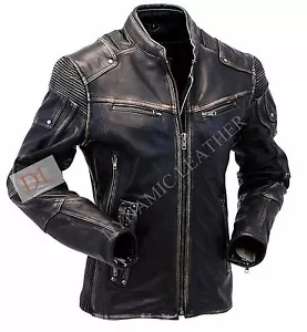 MENS VINTAGE RIVET DISTRESSED MOTORCYCLE COWHIDE LEATHER JACKET - Picture 1 of 3