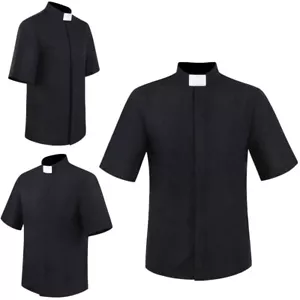 Men's Tee Tops Church Shirts Formal Top Short Sleeve T-shirts Stand Collar - Picture 1 of 19