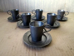 6 VERRE LIQUEUR GILDE ETAIN 92% Tin Shot Glasses Zinn Trinkbecher Schnaps c 1930 - Picture 1 of 3