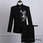 Men's Chinese Style Suit Single Breasted Dragon Embroidery Jacket Pant 2Pcs