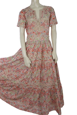 Vestido Calypso St. Barth Bella Multicolor Crochet Manga Corta Maxi Floral Talla M Foto 1 de 4