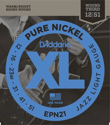 3 juegos de cuerdas para guitarra eléctrica D'Addario EPN21 Pure Nickel Jazz Light 12-51 Foto 1 de 2