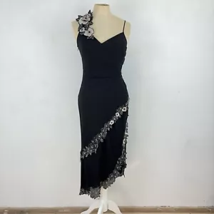 Karen Millen Midi Dress Vintage Silk Black Y2K Asymmetric Bias Cut Fairy UK 6 - Picture 1 of 23