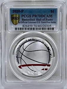 2020 P Basketball Hall of Fame Silver Coin $1 PCGS PR70DCAM Colorized 1st Strike - Picture 1 of 2