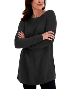 Karen Scott Women's Solid Curved-Hem Tunic Sweater (X-Small, Deep Black) - Picture 1 of 2