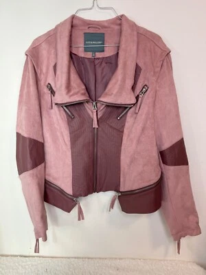 Chaqueta de moto Kate & Mallory rosa color malva bloque gamuza grande Foto 1 de 4