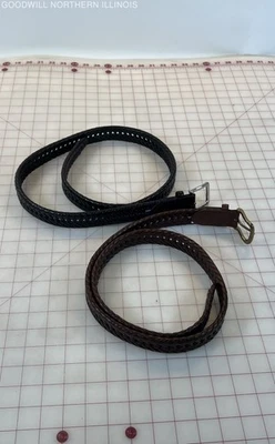 Tommy Hilfiger 黑色和棕色编织皮革皮带 38 码 — 第 1/4 张图片