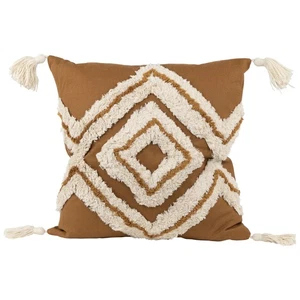 Northlight 16" Camel Brown Boho Square Cotton Throw Pillow with Tassels - Picture 1 of 6