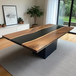Back Epoxy & Natural Wood Tabletop – 60" x 30" Elegance Statement Unique Decor - Picture 1 of 11