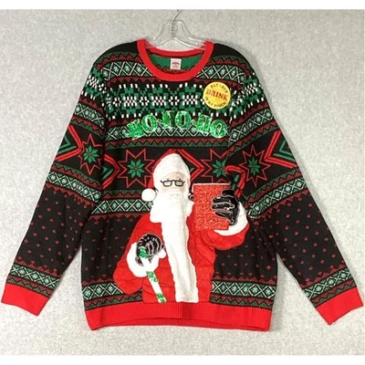Holiday Time Novelty Sweater XL Ho Ho Santa Christmas Drink Pouch Office Party  - Image 1 of 4