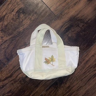 Rare  LL Bean Mini Boat Tote Bag Canvas Green Purse Embroidered Autumn Bleach B - Image 1 of 4