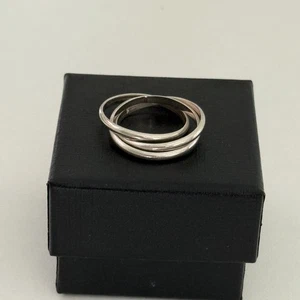 Vintage Sterling Silver Triple Interlocking 3 Row Plain Band Ring Size 5.5 - Picture 1 of 8