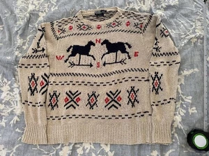 Ralph Lauren Horse Weathervane  Knit Cotton Linen Sweater Vintage Mens Medium - Picture 1 of 6