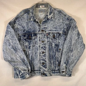 Vtg 80s Levi's 70507 0219 Acid Wash Denim Jean Trucker Jacket Red Tab USA Large - Picture 1 of 20