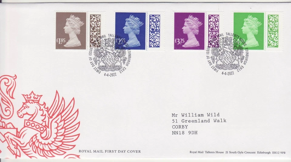 GB Stamps First Day Cover Machin Definitive Bar Coded £1.85 to £4.20 SHS 2022 - Image 1 of 1