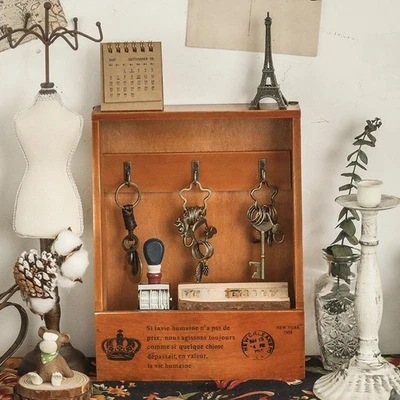 Wall Key Hanger with 3 Hooks Easy Installation Decorative Rustic Sturdy Wall - Image 1 of 4