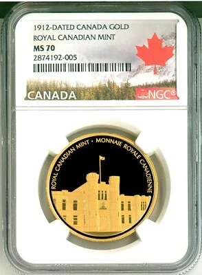 1912 Dated (2011 Modern Issue) Medal Canada Gold Plated RCM NGC MS70 NGC Pop = 1 - Image 1 of 2