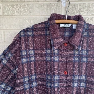 Vtg Ashly Brent Fluffy Fleece Shirt Womens LARGE Shacket Textured Button Down - Picture 1 of 6