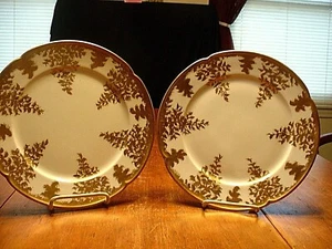 Pair of Gorgeous Coalport Porcelain Gold Embossed Dinner Plates - Picture 1 of 3