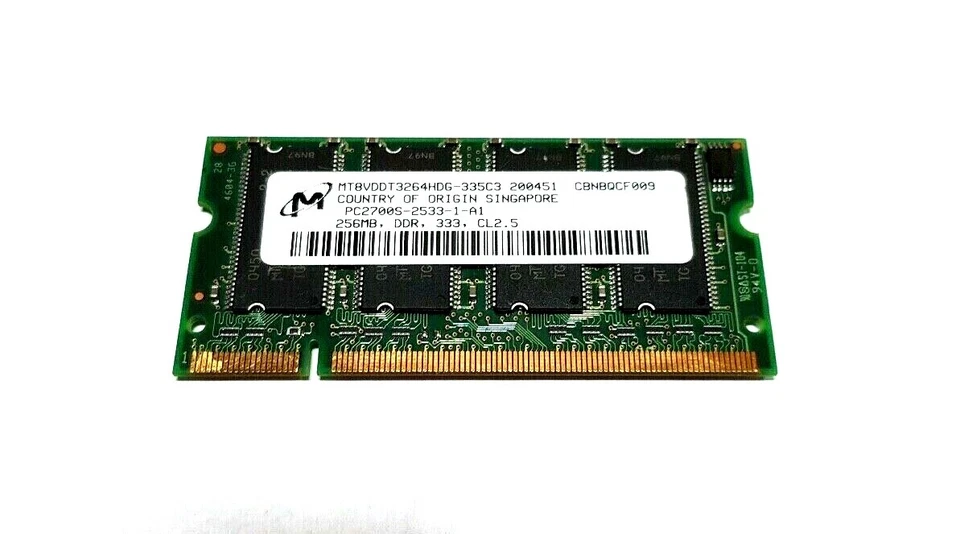 MICRON APPLE MT8VDDT3264HDG-335C3 256MB PC2700S DDR LAPTOP 200-PIN SO-DIMM RAM - Image 1 of 1