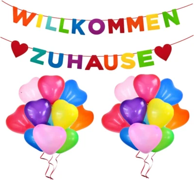 Willkommen Zuhause Vormontiert, Welcome Home Banner Filz, Herzlich Willkommen Gi - Bild 1 von 4