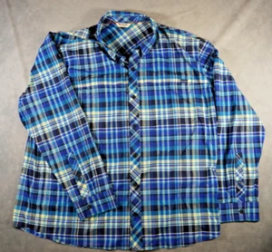 Simms Shirt Men XXL Blue Plaid Fishing Lightweight Nylon Zip Pockets Long Sleeve - Picture 1 of 10
