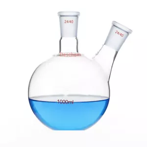 1000ml 2-neck 24/40 Flat Bottom Flask 1L Two Necks Lab Chemistry Boiling Bottle - Picture 1 of 1