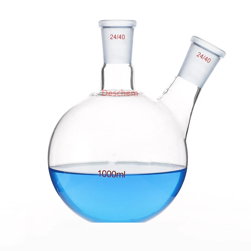 1000ml 2-neck 24/40 Flat Bottom Flask 1L Two Necks Lab Chemistry Boiling Bottle - Image 1 of 1