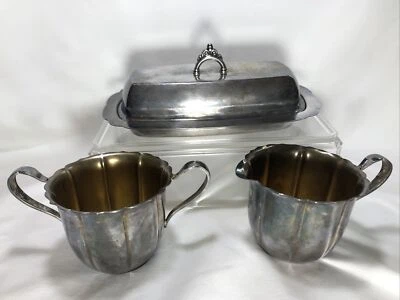 Vtg Silverplated WM ROGERS 625 Sugar Bowl Creamer and PILGRIM 70 Butter Dish - Image 1 of 4
