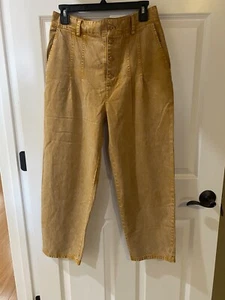 YFB Women's Large Pants Gold Acid Wash Button Up Trouser Stretch Waistband Loose - Picture 1 of 9