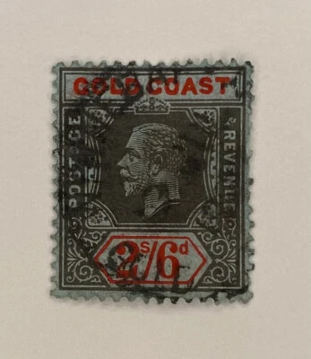 #77 Sello único azul negro rojo Gold Coast 2 chelines 6 peniques J247 Foto 1 de 2