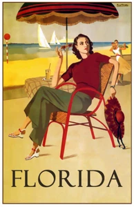 TRAVEL POSTERS 9006 - Florida Lady on a Beach 11 x 17 - Picture 1 of 4