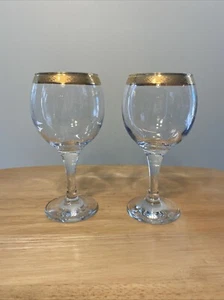 2 CIRCLEWARE "CLASSIQUE" GOLD ENCRUSTED RIM CRYSTAL WINE GLASSES 6-1/2" TALL - Picture 1 of 8