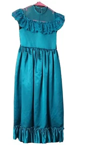 Vintage klein Alfred Angelo Kleid 1980er Jahre Tanz Allure blaugrün volle Länge Spitzenausschnitt  - Bild 1 von 7
