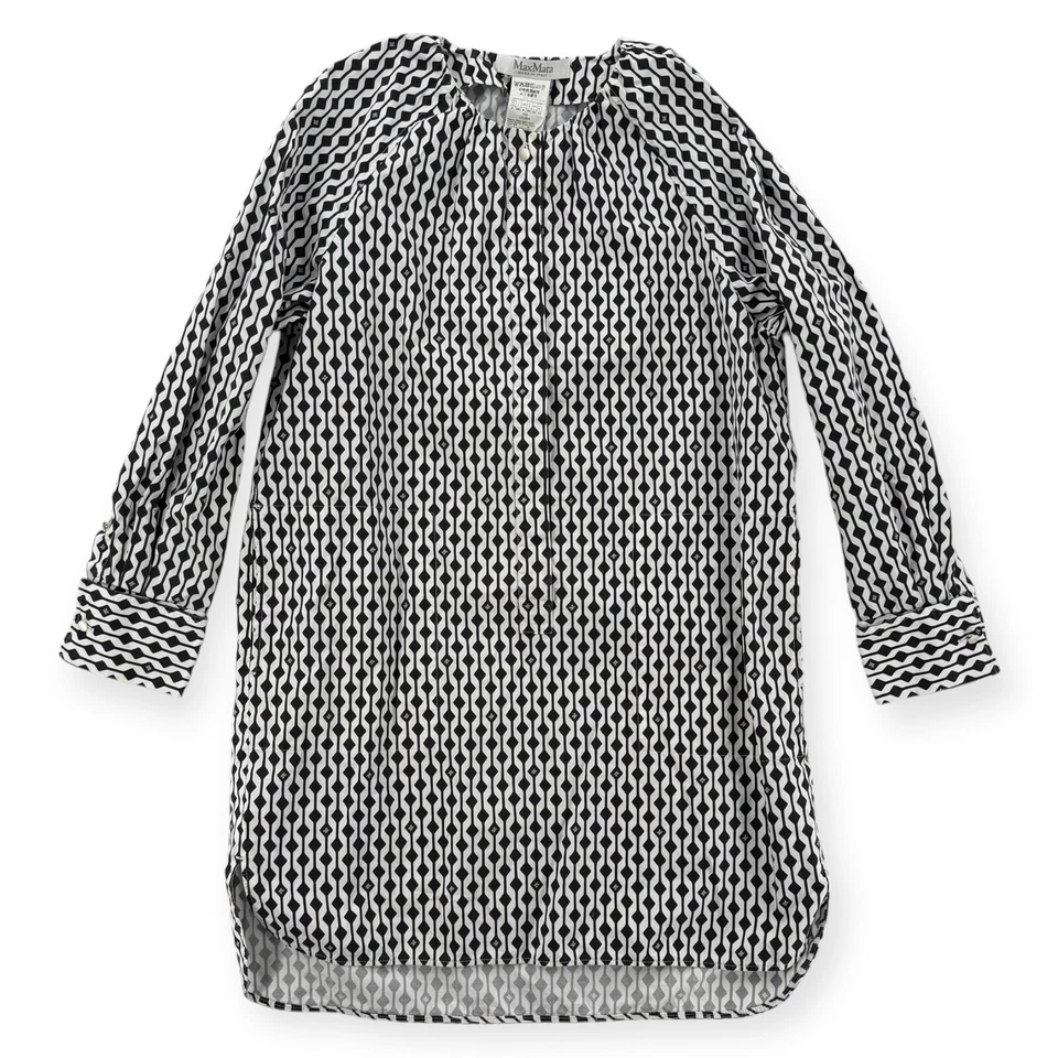 Vestido túnica Max Mara Nievo para mujer talla 2 estampado de diamantes algodón manga larga Italia Foto 1 de 4