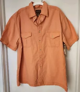 St. John's Bay Men's Sunwashed Cotton Short Sleeve Orange Button Down Size L - Picture 1 of 3
