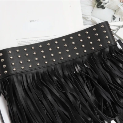 Damen Taille Gürtel Quasten Rock Kunstleder Bund Lang Fransen Punk Gothic - Bild 1 von 4