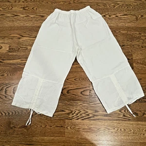 Bryn Walker Ruched Crop Wide Leg Pants Womens Medium White Linen Elastic Waist - Picture 1 of 10