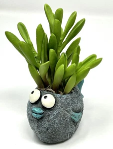 5.5" BUBBLES Blue FISH Blob House Mini pot WITH faux succulent as shown - Picture 1 of 6