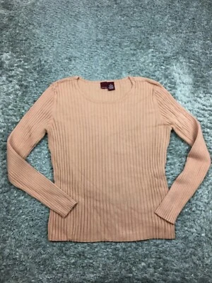 Merona Shirt Womens Size XL Biege / Soft Pink Long Sleeve Ribbed Stretch Rayon - Image 1 of 4