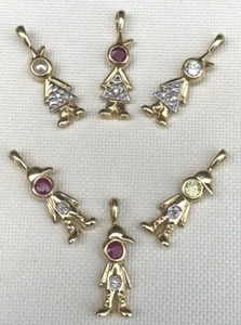 14K Boy/Girl various genuine stones Charm New Pendant Yellow Gold With Diamond - Picture 1 of 9