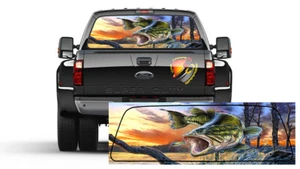 BASS Seabass FISHING Rear Window Tint Perforated Vinyl Graphic Decal Trucks Car - Picture 1 of 4