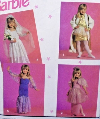 Simplicity Costume Pattern 7430 Girls Barbie Bride Princess Pop Star 3-8 Uncut - Image 1 of 3