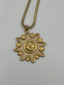 Anne Klein Vintage Sun Face Pendant Necklace Gold Tone Enamel Celestial 1980s - Picture 1 of 6