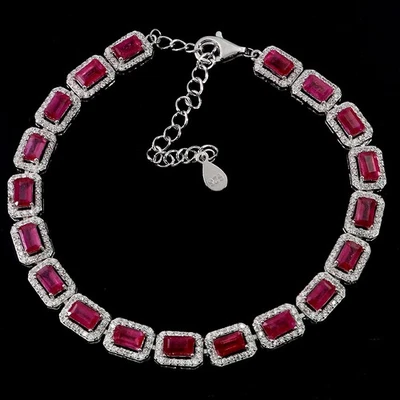 925 Sterling Silver Bracelet Octagon Ruby 5x3mm Natural Gemstone Jewelry 8inches - Image 1 of 4