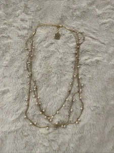 Vintage Anne Klein Signed Faux Tiny Pearl 3 Strand Necklace 19” - Picture 1 of 3