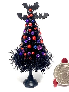 Artisan Spooky Black Bat Tree Halloween Decoration 1:12 Dollhouse Miniature OOAK - Picture 1 of 16