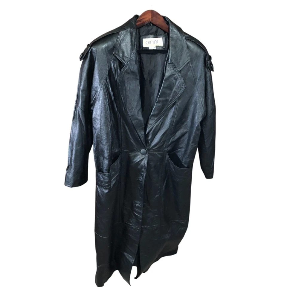 Gabardina larga de cuero para mujer Comint mediana de un botón negra con cuello clásico Foto 1 de 4